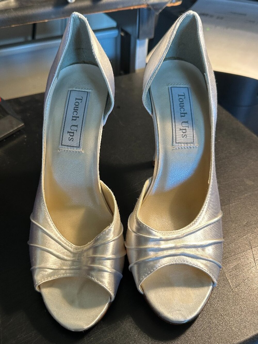 Touch Ups White Satin d Orsay Peep Toe Wedding Heels Size 6M Coquette Prom